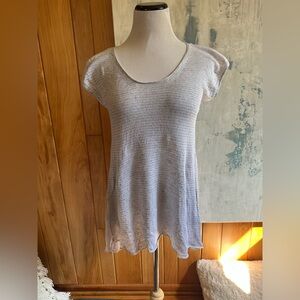 Eileen Fisher Linen Semi-Sheer Short Sleeve Women's Small Gray Knit Top Blouse